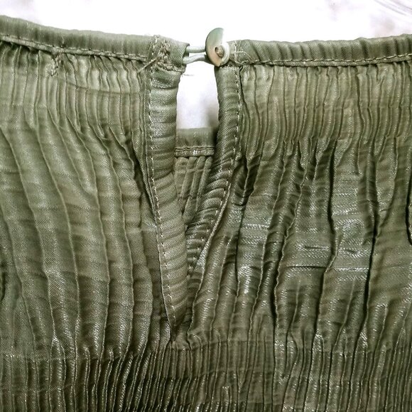 Zara Women's Shirt Size Medium Olive Green Crop Top Textured Puff Sleeve Top - Picture 4 of 9